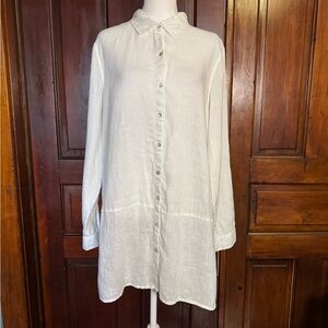 Tahari White Linen Tunic Top Size Large